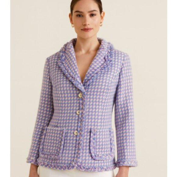 Jessica London Womens Blue Mauve Tweed Wool Blend Lined Jacket Size 14 W - Picture 1 of 7